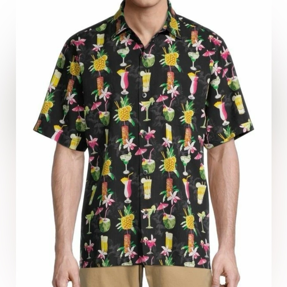 Tommy Bahama Mens 100% Silk Camp Shirt Size XL Cocktails Vacation Resort Wear